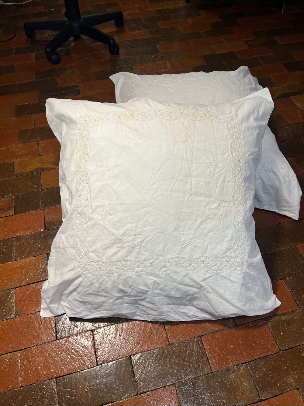 Vintage Two very large, European pillows and shams Cottage core Victorian 1056